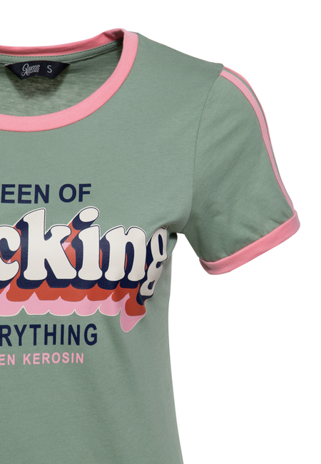 T-Shirt Manches courtes Rockabilly de Queen Kerosin - Queen of fucking everything - XS à 3XL - pour Femme - vert/rose - Queen Kerosin - View 2