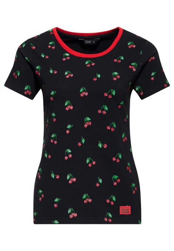T-Shirt Manches courtes Rockabilly de Queen Kerosin - Cerise - T-Shirt - XS à XL - pour Femme - noir - Queen Kerosin
