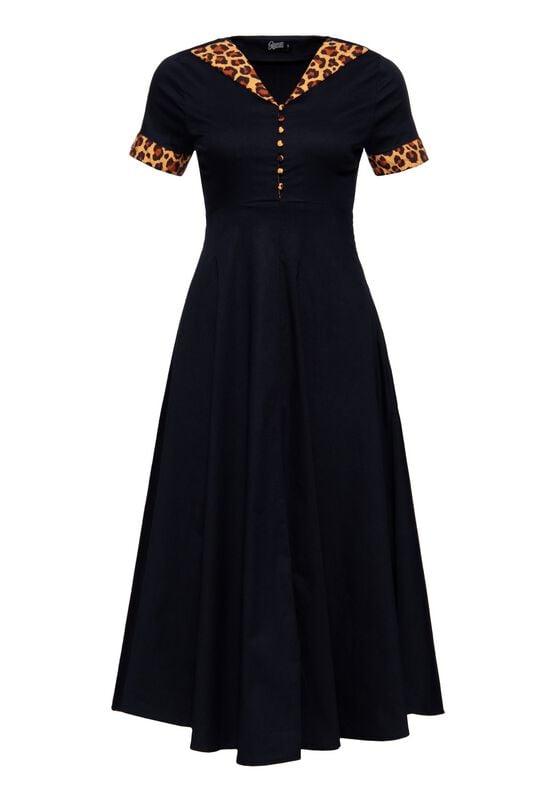 Robe mi-longue Rockabilly de Queen Kerosin - Dottie Vintage - Robe Swing - XS à XL - pour Femme - noir - Queen Kerosin