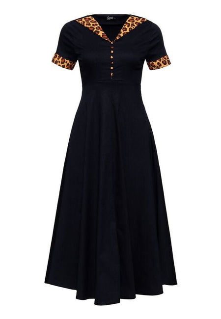 Robe mi-longue Rockabilly de Queen Kerosin - Dottie Vintage - Robe Swing - XS à XL - pour Femme - noir - Queen Kerosin