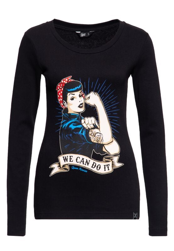 T-shirt manches longues Rockabilly de Queen Kerosin - WE CAN DO IT - Haut Manches Longues - XS à 4XL - pour Femme - noir - Queen Kerosin