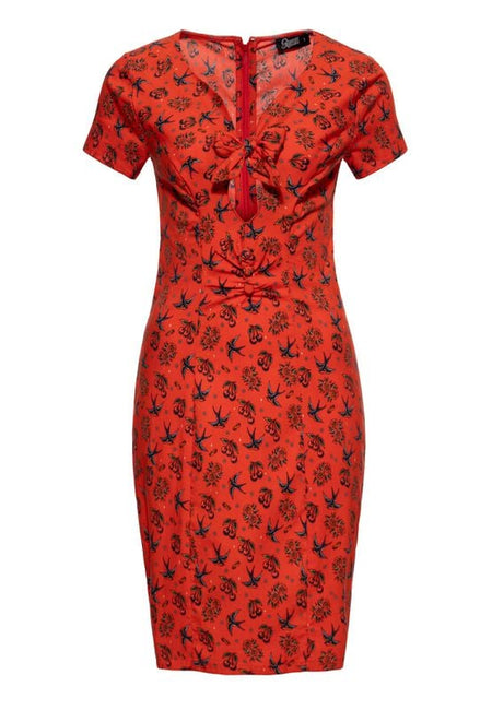 Robe mi-longue Rockabilly de Queen Kerosin - Estelle - Robe Crayon - XS à XXL - pour Femme - rouge - Queen Kerosin