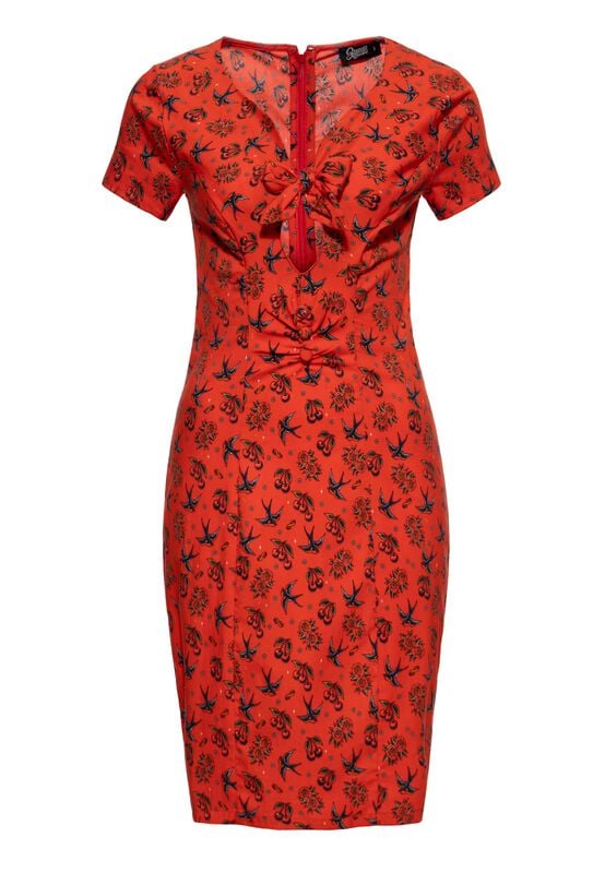 Robe mi-longue Rockabilly de Queen Kerosin - Estelle - Robe Crayon - XS à XXL - pour Femme - rouge - Queen Kerosin