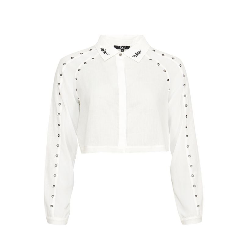 T-shirt manches longues Rockabilly de KOI - Wisp Cropped Long-Sleeve Shirt - White - XS à XXL - pour Femme - blanc - KOI