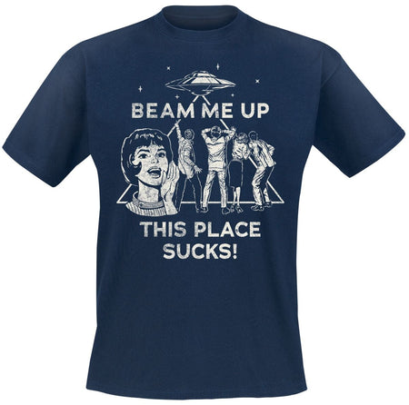 T-Shirt Manches courtes  de Stranger Things - Saison 5 - Beam me up! This place sucks ! - S à XXL - pour Homme - marine - Stranger Things