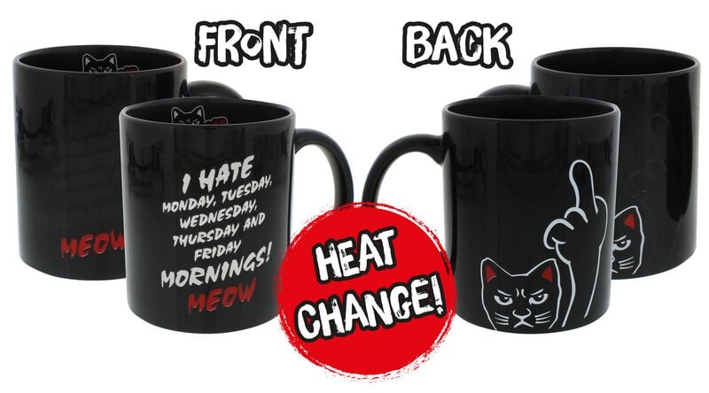 Gobelet Fun de Tierisch - I Hate Mornings! Meow - Tasse mit Thermoeffekt - pour Unisexe - noir - Tierisch