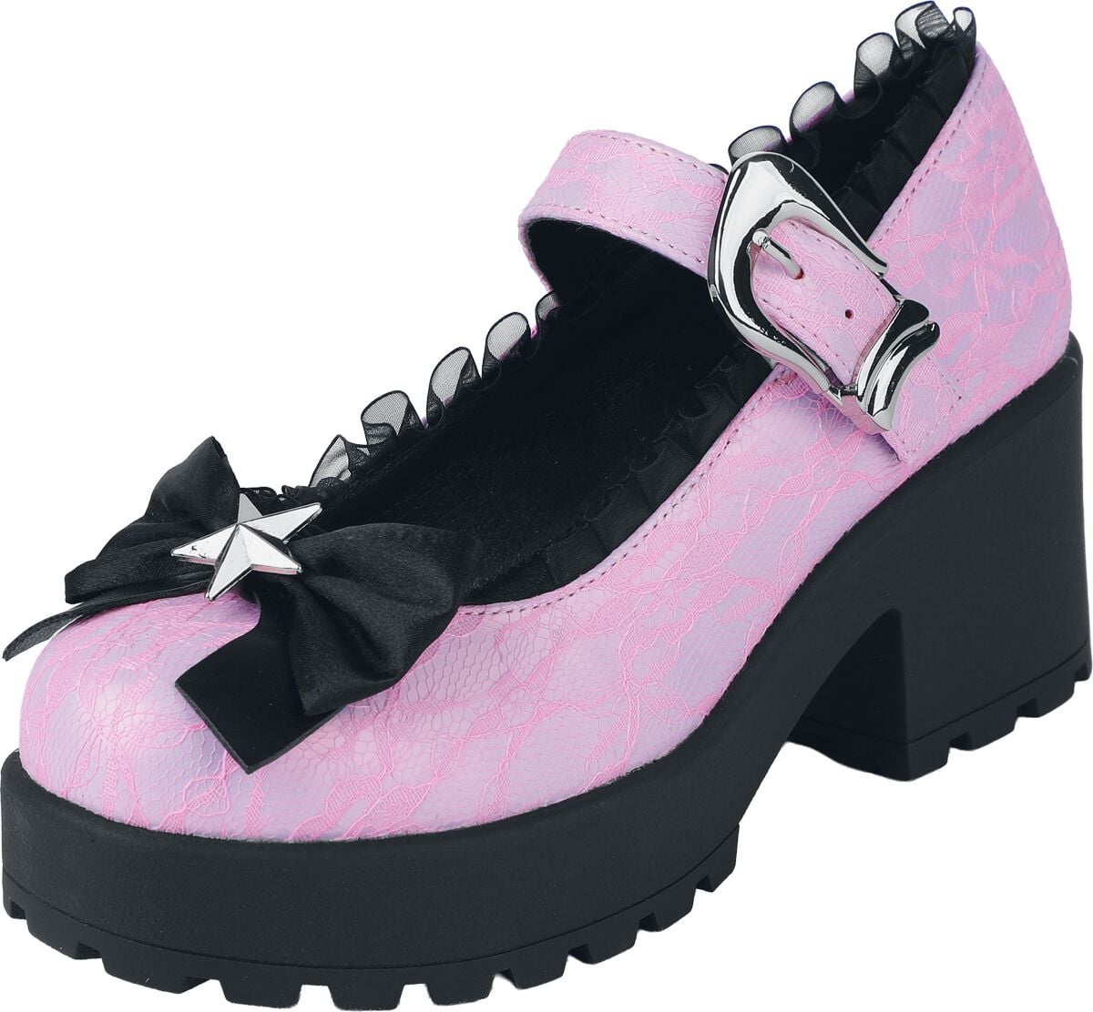 Talons hauts Rockabilly de KOI - Tira Mary Janes ‘ Park Princess Edition’ - EU36 à EU41 - pour Femme - noir/rose - KOI