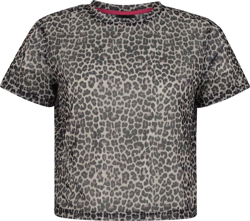 T-Shirt Manches courtes Rockabilly de Pussy Deluxe - Crop Top en Mesh Imprimé Léopard - S à XXL - pour Femme - multicolore - Pussy Deluxe