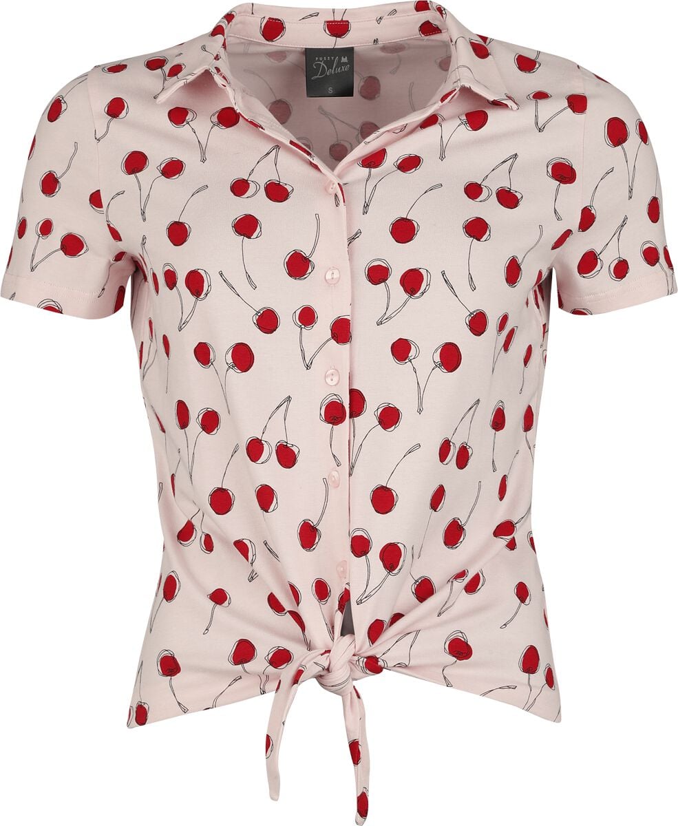 Chemisier Rockabilly de Pussy Deluxe - Cherry - Chemisier Noué à L'Avant - S à XXL - pour Femme - rose clair - Pussy Deluxe