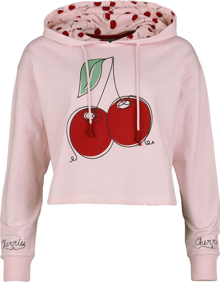Sweat-shirt à capuche Rockabilly de Pussy Deluxe - Cherry - Sweat Court - S à XXL - pour Femme - rose clair - Pussy Deluxe