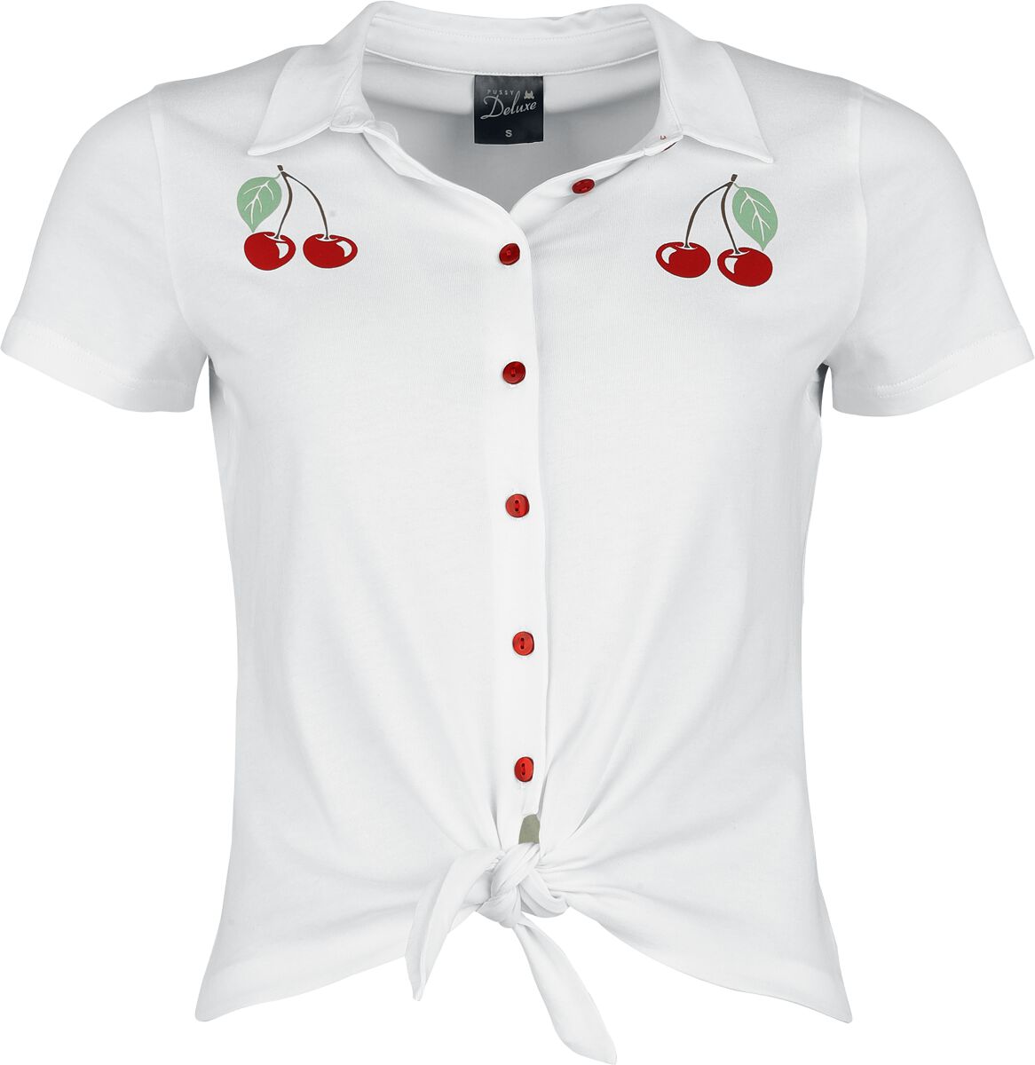 Chemisier Rockabilly de Pussy Deluxe - Cherry - Chemisier Noué à L'Avant - S à XXL - pour Femme - blanc - Pussy Deluxe