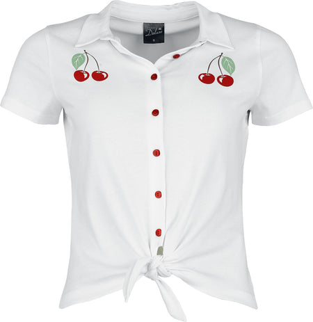 Chemisier Rockabilly de Pussy Deluxe - Cherry - Chemisier Noué à L'Avant - S à XXL - pour Femme - blanc - Pussy Deluxe