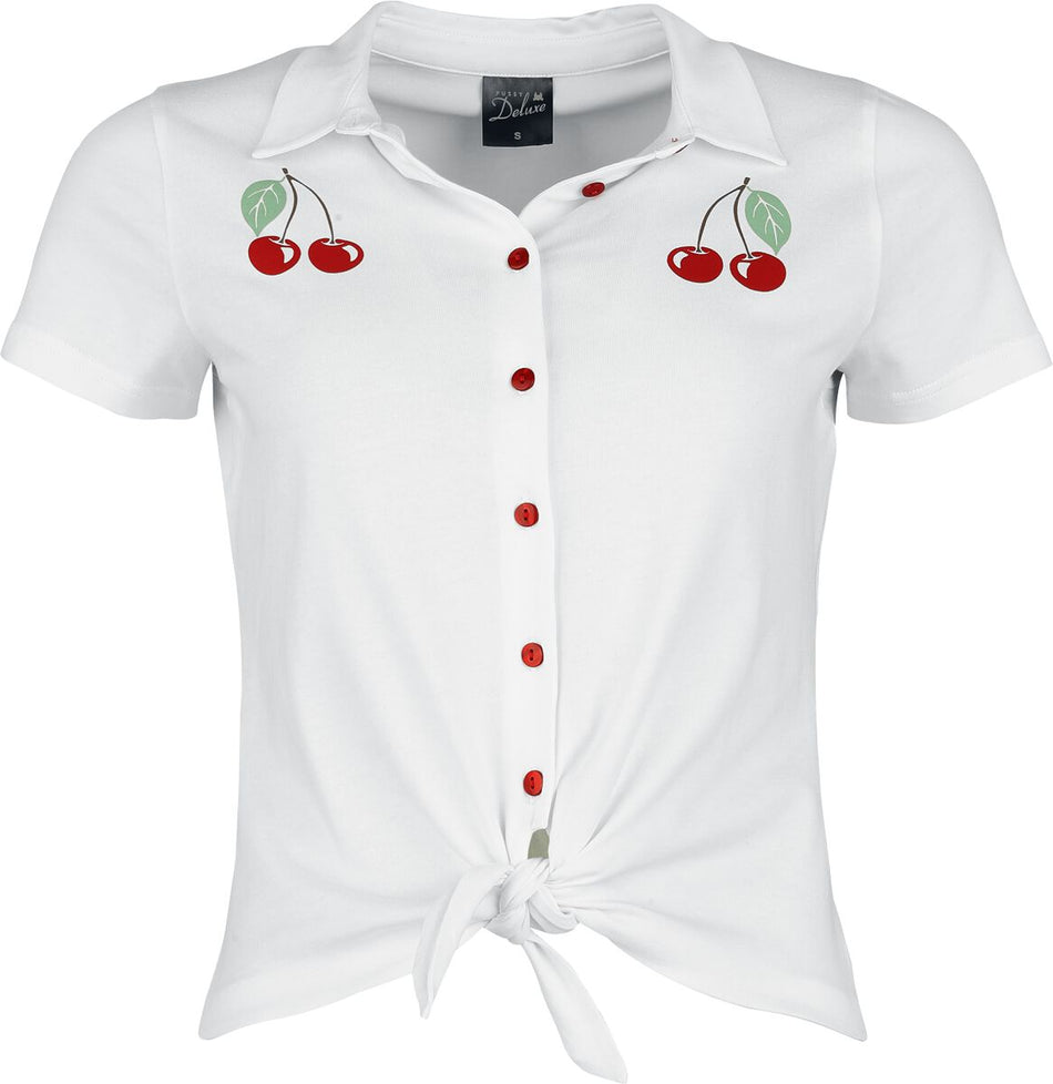 Chemisier Rockabilly de Pussy Deluxe - Cherry - Chemisier Noué à L'Avant - S à XXL - pour Femme - blanc - Pussy Deluxe
