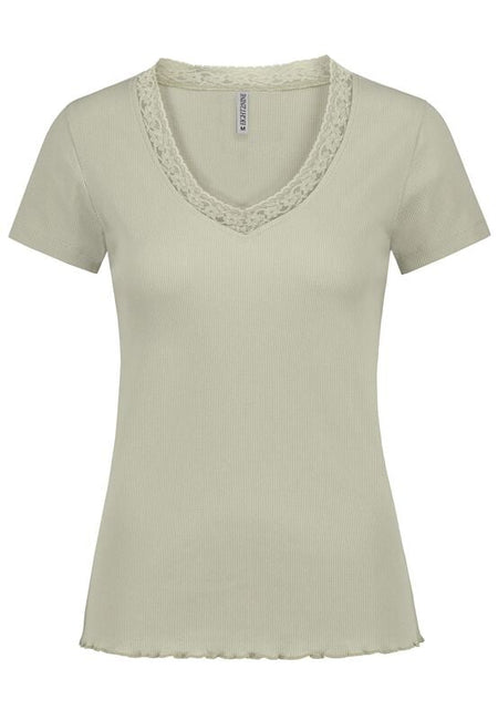 T-Shirt Manches courtes  de Authentic Style - T-SHIRT WITH LACE - XS à XL - pour Femme - vert - Authentic Style