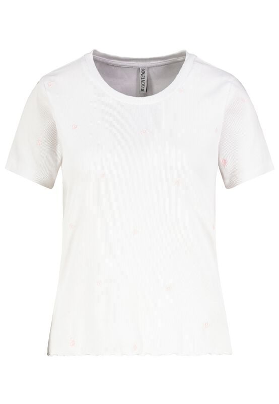 T-Shirt Manches courtes  de Authentic Style - RIB TOP WITH ALLOVER EMBROIDERY - XS à XL - pour Femme - blanc - Authentic Style