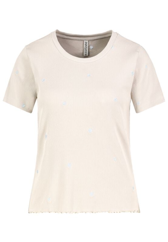 T-Shirt Manches courtes  de Authentic Style - RIB TOP WITH ALLOVER EMBROIDERY - XS à XL - pour Femme - beige - Authentic Style