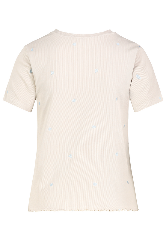 T-Shirt Manches courtes  de Authentic Style - RIB TOP WITH ALLOVER EMBROIDERY - XS à XL - pour Femme - beige - Authentic Style - View 2
