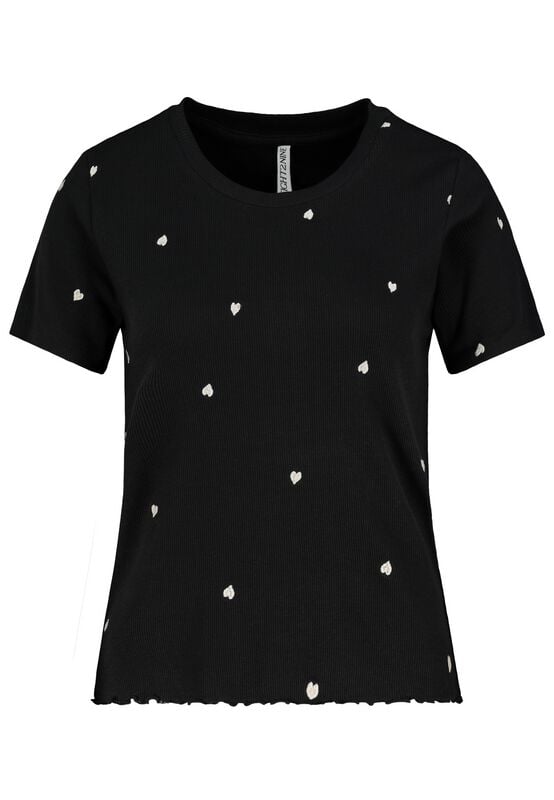 T-Shirt Manches courtes  de Eight2Nine - HAUT CÔTELÉ AVEC BRODERIE - XS à L - pour Femme - noir - Eight2Nine