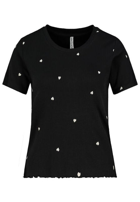 T-Shirt Manches courtes  de Eight2Nine - HAUT CÔTELÉ AVEC BRODERIE - XS à L - pour Femme - noir - Eight2Nine