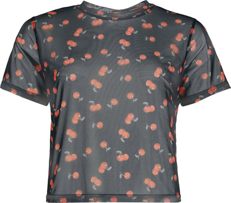 Chemisier Rockabilly de Pussy Deluxe - Cerises - Crop Top Mesh - S à XXL - pour Femme - noir - Pussy Deluxe