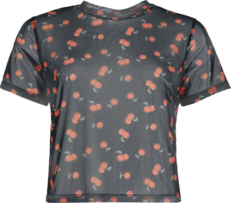 Chemisier Rockabilly de Pussy Deluxe - Cerises - Crop Top Mesh - S à XXL - pour Femme - noir - Pussy Deluxe