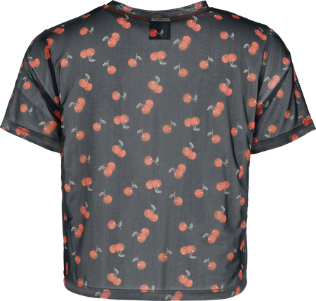 Chemisier Rockabilly de Pussy Deluxe - Cerises - Crop Top Mesh - S à XXL - pour Femme - noir - Pussy Deluxe - View 2