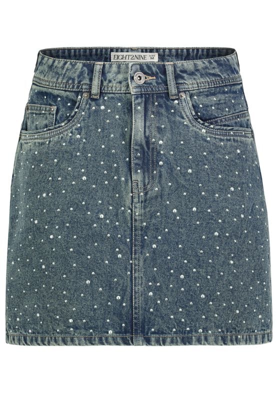 Jupe courte  de Authentic Style - DENIM SKIRT WITH STUDS AT FRONT - XS à XL - pour Femme - bleu - Authentic Style