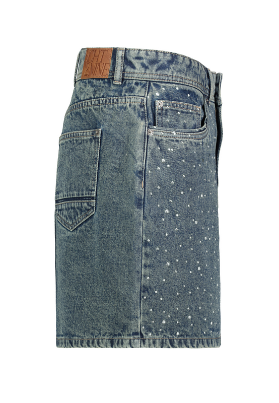 Jupe courte  de Authentic Style - DENIM SKIRT WITH STUDS AT FRONT - XS à XL - pour Femme - bleu - Authentic Style - View 2