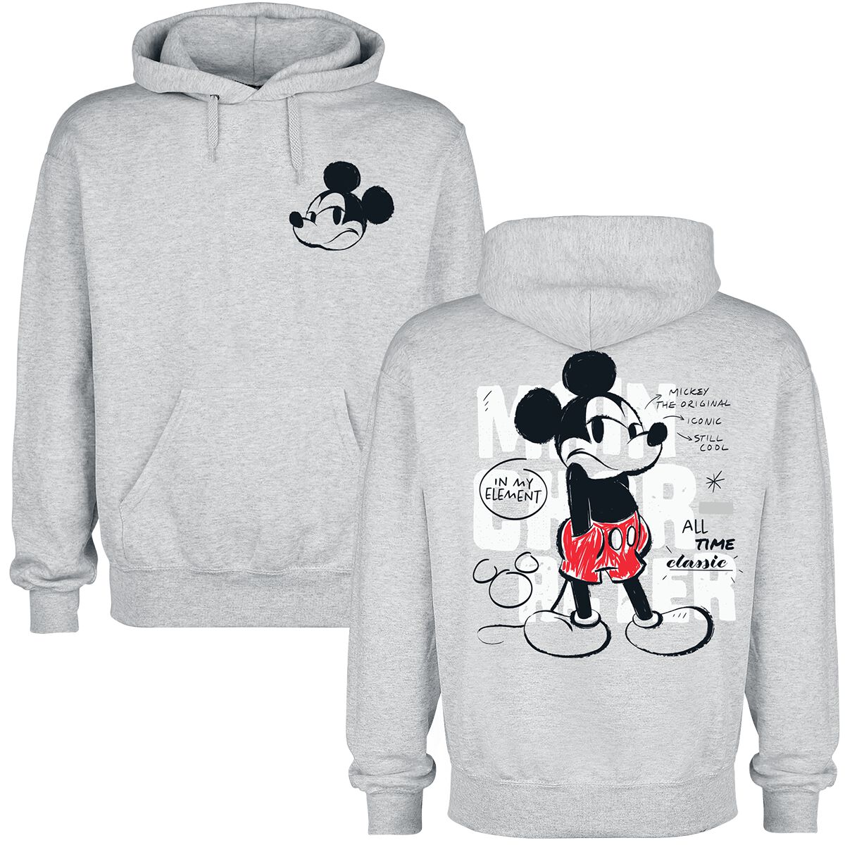 Sweat-shirt à capuche Disney de Mickey & Minnie Mouse - Mickey Mouse - S à XXL - pour Homme - gris chiné - Mickey & Minnie Mouse