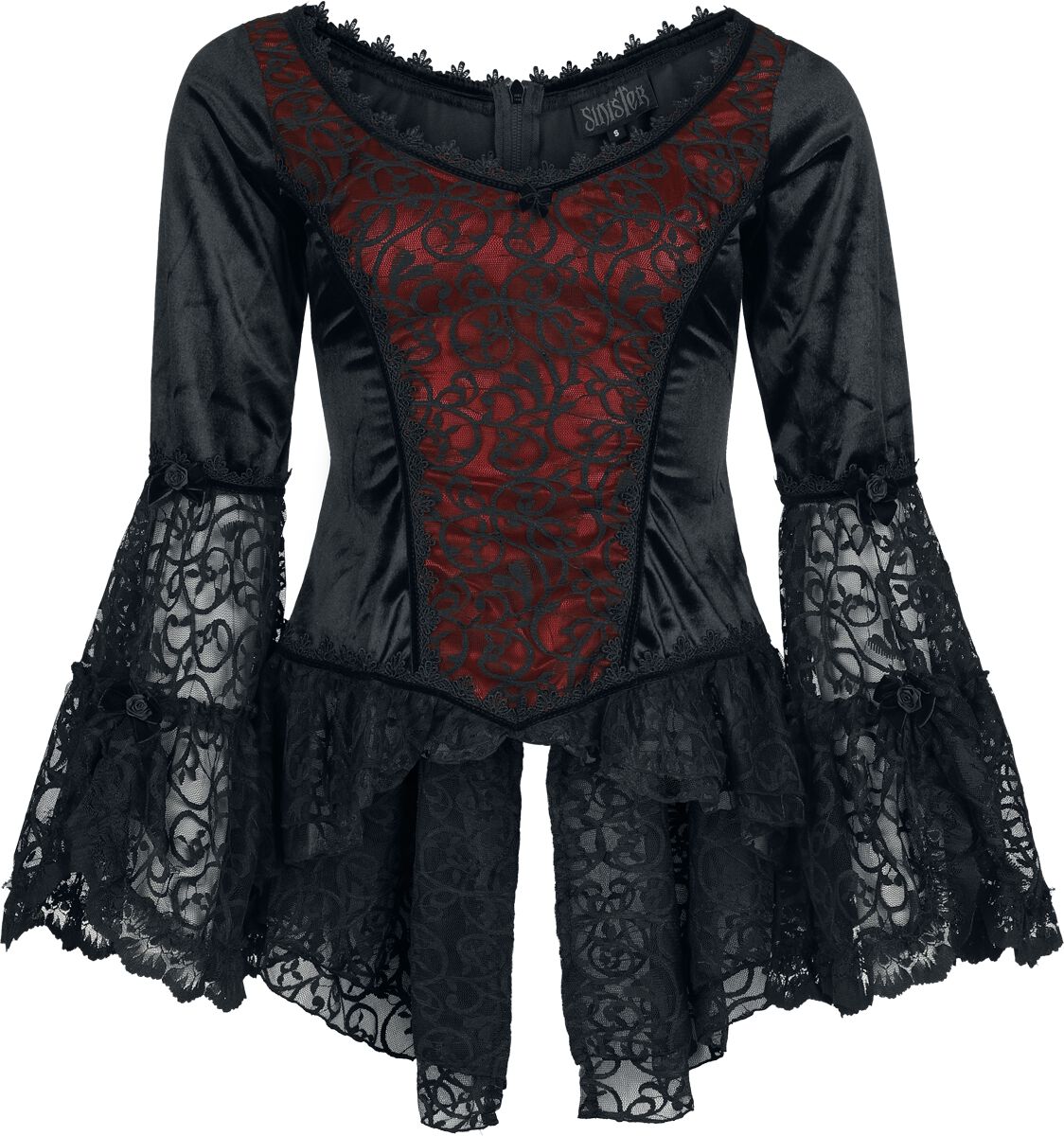 T-Shirt Manches courtes Gothic de Sinister Gothic - Top De Style Gothique - S à 4XL - pour Femme - noir/rouge - Sinister Gothic