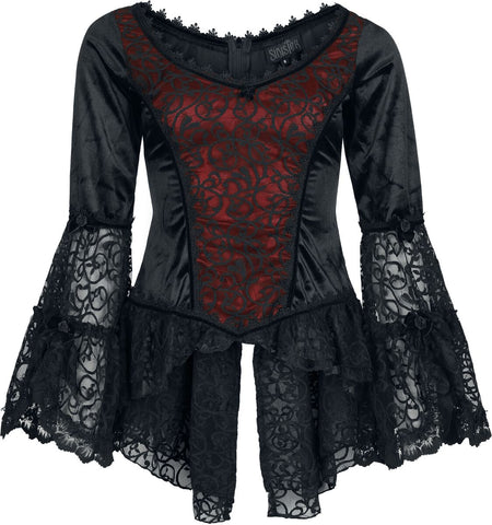 T-Shirt Manches courtes Gothic de Sinister Gothic - Top De Style Gothique - S à 4XL - pour Femme - noir/rouge - Sinister Gothic