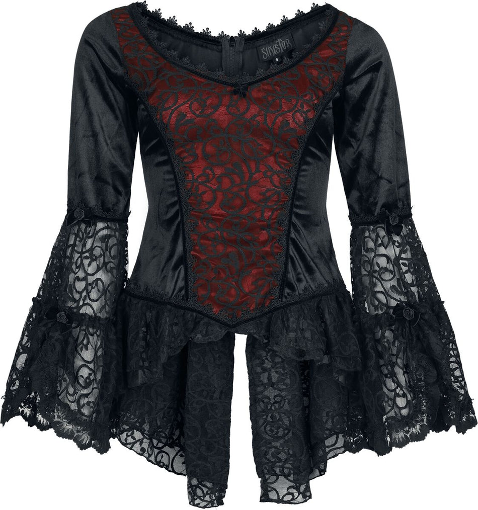 T-Shirt Manches courtes Gothic de Sinister Gothic - Top De Style Gothique - S à 4XL - pour Femme - noir/rouge - Sinister Gothic