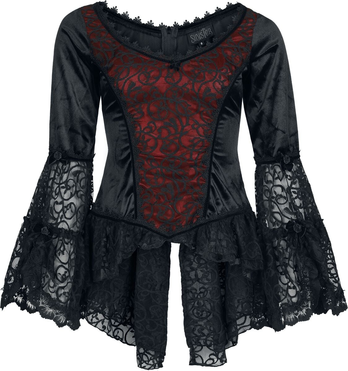 T-Shirt Manches courtes Gothic de Sinister Gothic - Top De Style Gothique - S à 4XL - pour Femme - noir/rouge - Sinister Gothic