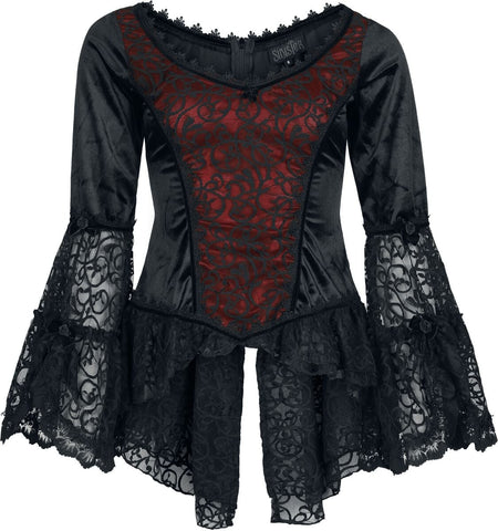 T-Shirt Manches courtes Gothic de Sinister Gothic - Top De Style Gothique - S à 4XL - pour Femme - noir/rouge - Sinister Gothic