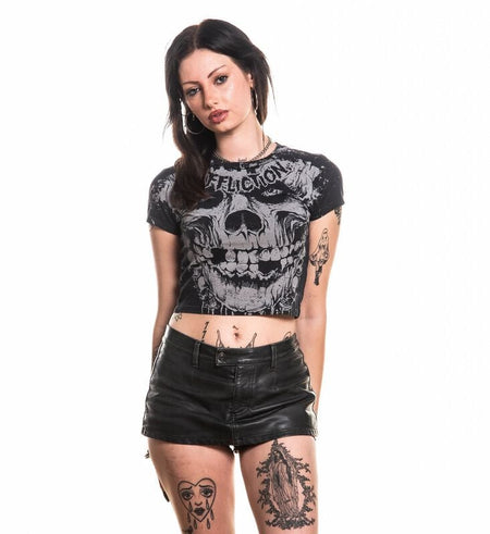 T-Shirt Manches courtes  de Affliction - Misfits Skully - L à XL - pour Femme - noir - Affliction