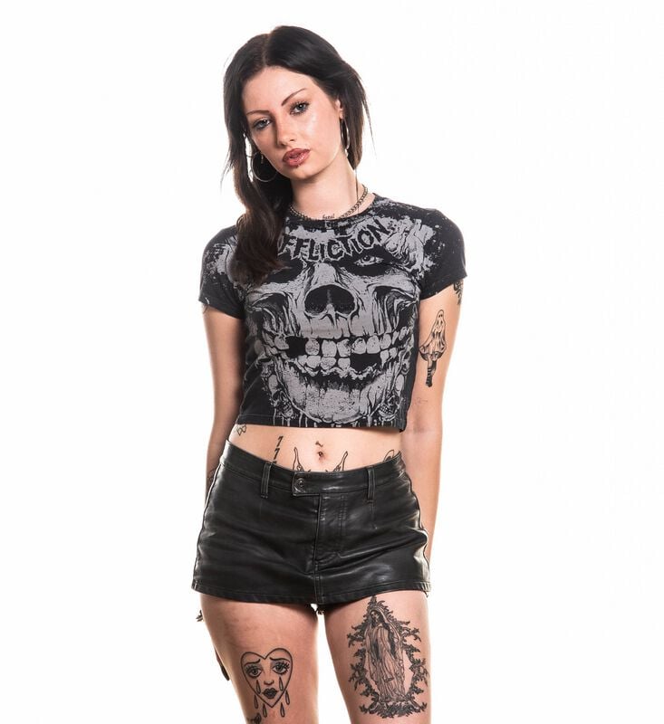 T-Shirt Manches courtes  de Affliction - Misfits Skully - L à XL - pour Femme - noir - Affliction