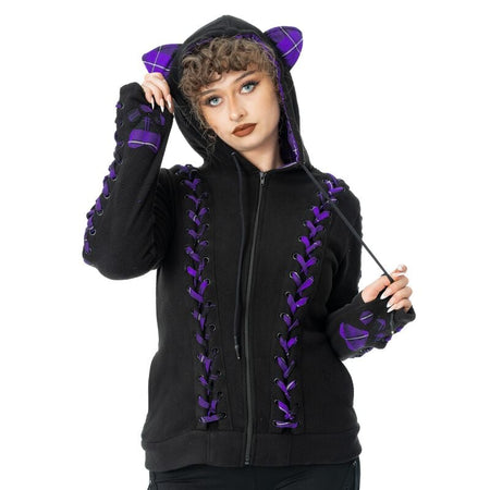Sweat-shirt zippé à capuche Gothic de Bye Bye Kitty - BBK Calico - Veste à Capuche - XS à 4XL - pour Femme - noir/lilas - Bye Bye Kitty