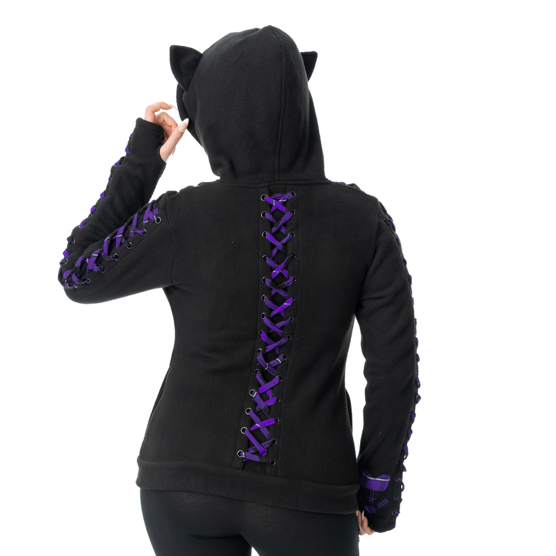 Sweat-shirt zippé à capuche Gothic de Bye Bye Kitty - BBK Calico - Veste à Capuche - XS à 4XL - pour Femme - noir/lilas - Bye Bye Kitty - View 2