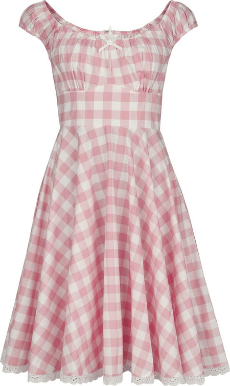 Robe mi-longue Rockabilly de Hell Bunny - Cindy - Robe - XS à L - pour Femme - rose/blanc - hell bunny