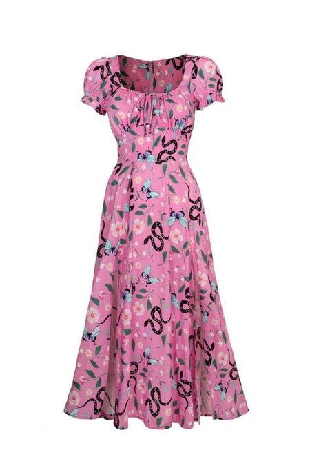 Robe mi-longue Rockabilly de Hell Bunny - Ma Boehme Midi dress - XS à XXL - pour Femme - rose - hell bunny