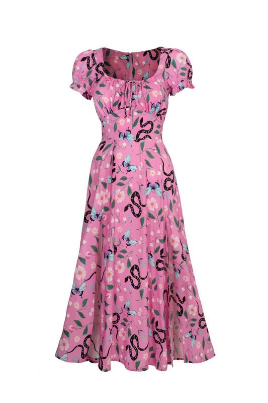Robe mi-longue Rockabilly de Hell Bunny - Ma Boehme Midi dress - XS à XXL - pour Femme - rose - hell bunny