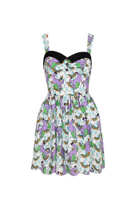 Robe courte Rockabilly de Hell Bunny - Unicorn Dress - XS à XXL - pour Femme - blanc/violet - hell bunny