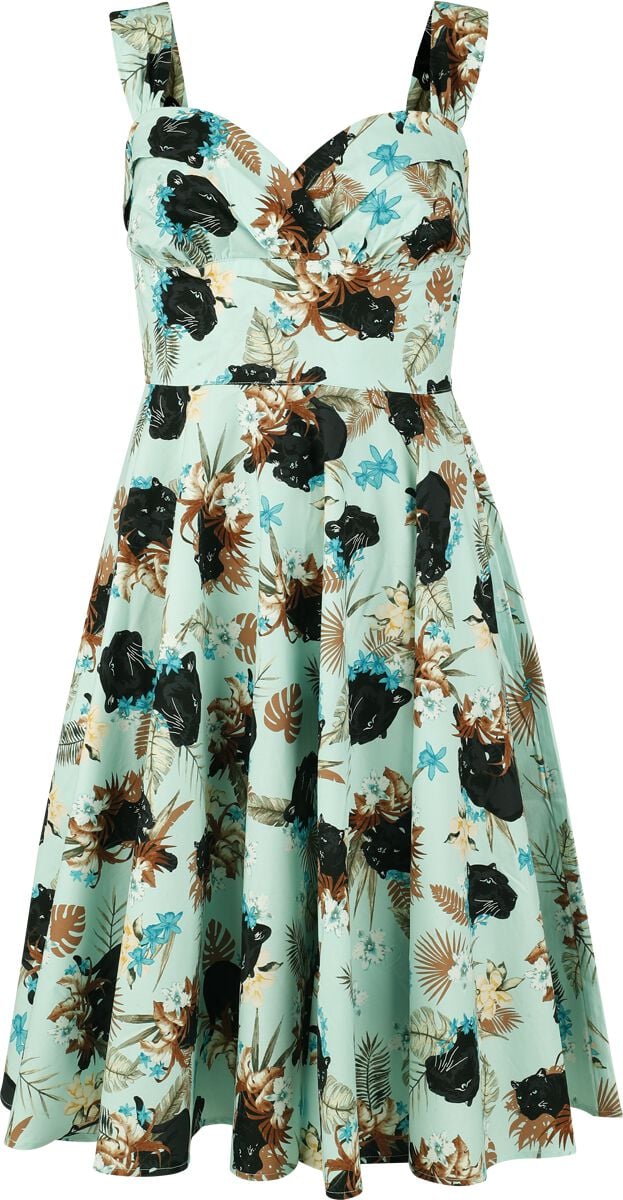 Robe mi-longue Rockabilly de Hell Bunny - Panther Dress - XS à XXL - pour Femme - bleu - hell bunny