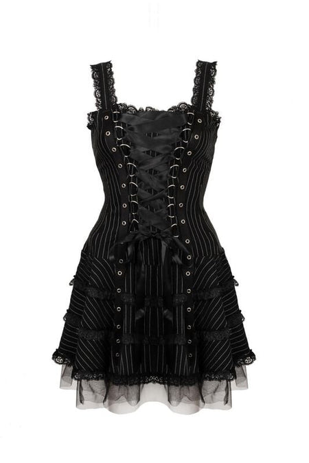 Robe courte Gothic de Hell Bunny - Harley Pinstripe Dress - XS à XXL - pour Femme - noir - hell bunny