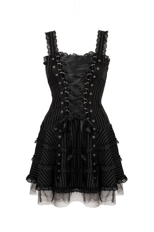 Robe courte Gothic de Hell Bunny - Harley Pinstripe Dress - XS à XXL - pour Femme - noir - hell bunny