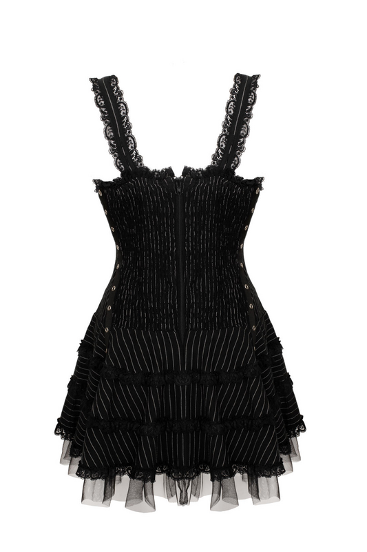 Robe courte Gothic de Hell Bunny - Harley Pinstripe Dress - XS à XXL - pour Femme - noir - hell bunny - View 2