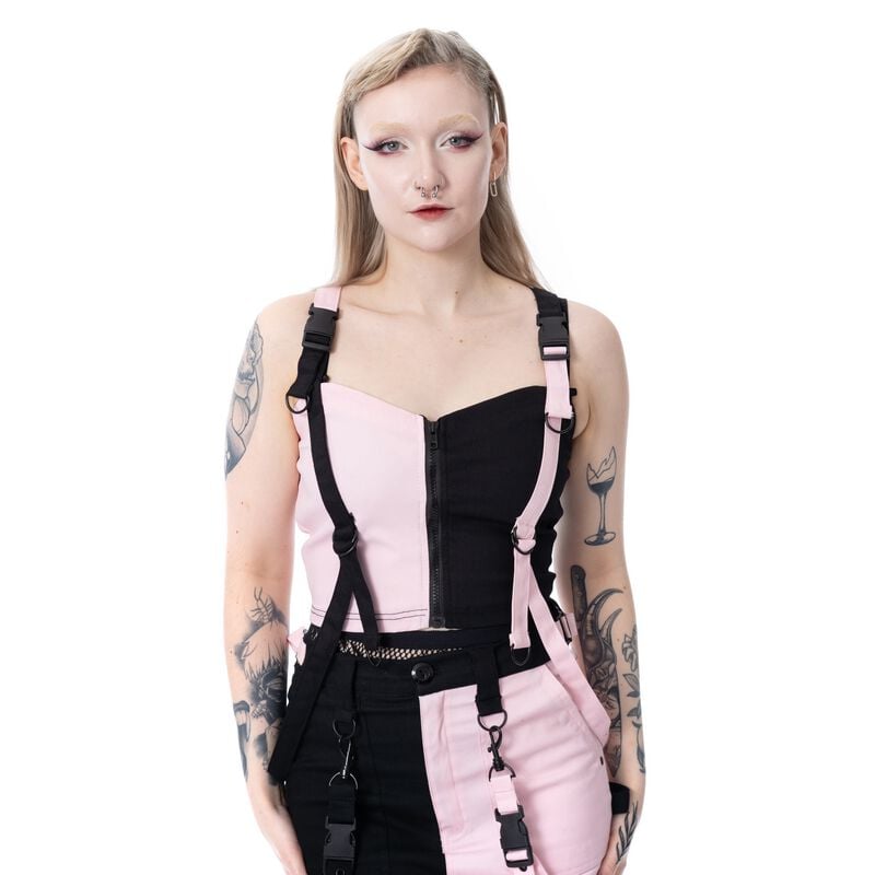 Top Gothic de Chemical Black - Veil and Void - Haut - XS à XXL - pour Femme - noir/rose - Chemical Black