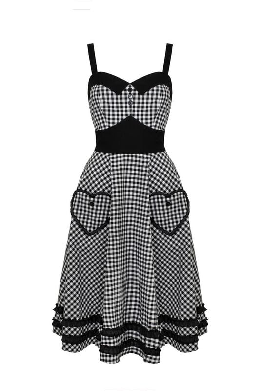 Robe mi-longue Rockabilly de Hell Bunny - Mel Dress - XS à 4XL - pour Femme - noir/blanc - hell bunny