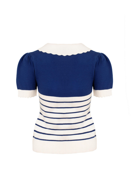 T-Shirt Manches courtes Rockabilly de Hell Bunny - Jennie Top - XS à 4XL - pour Femme - bleu/blanc - hell bunny - View 2