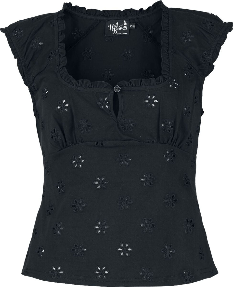 T-Shirt Manches courtes Rockabilly de Hell Bunny - Sammy Jo Top - S à L - pour Femme - noir - hell bunny